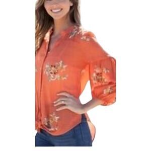 Figueroa & Flower Sz XL Boho Floral Embroidered Button Front Blouse EUC
